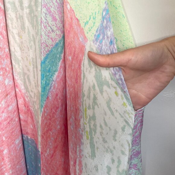 Anthropologie Lilka Annette Pastel Watercolor Patchwork Trapeze Maxi Midi Dress - Picture 6 of 10
